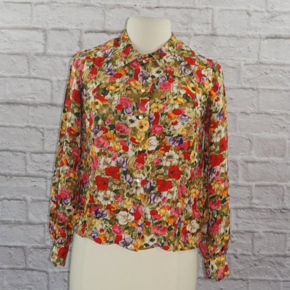 Vintage 40s Silk Floral Blouse - Picture 1 of 10